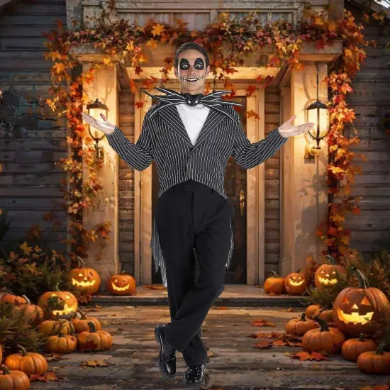 Jack Skellington Scary Costume Halloween Nightmare Before Christmas Jacket Bow Tie Ascot Set {3}