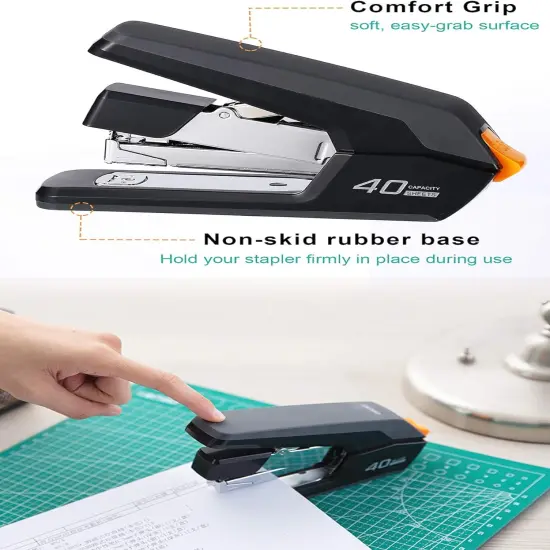 Effortless Desktop Stapler, 40 Sheet Capacity, One Finger Touch Stapling, Easy to Load Ergonomic Heavy Duty Stapler, Includes 1500 Staples and Staple Remover {4}