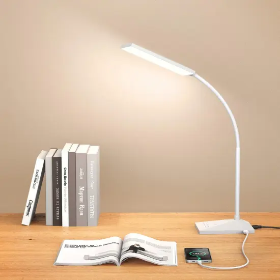 LED Desk Lamp with USB Charging Port, Eye-Caring, 5 Color Modes,6 Brightness Levels, Touch Control, Flexible Gooseneck, Memory Function for Dorm Office Work Bedroom {1}
