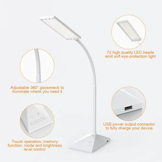 LED Desk Lamp with USB Charging Port, Eye-Caring, 5 Color Modes,6 Brightness Levels, Touch Control, Flexible Gooseneck, Memory Function for Dorm Office Work Bedroom {4}