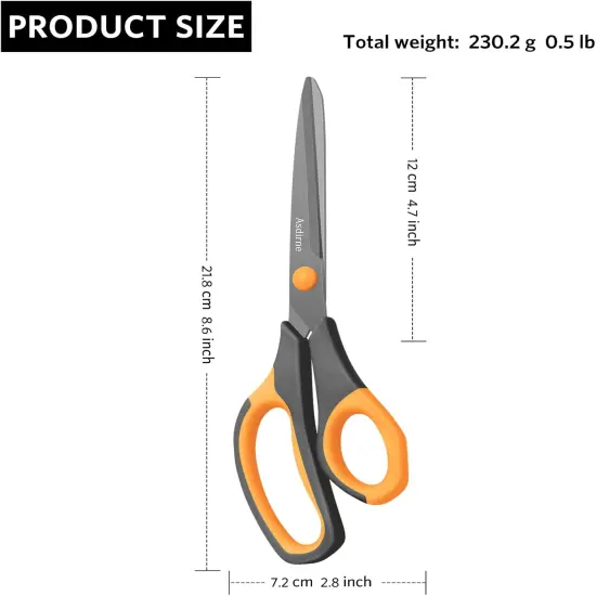Titanium Scissors, Premium 8.6&rdquo; All Purpose Scissors, Ultra Sharp Stainless Steel Blades, Comfortable Grip, Great for Craft, Office, School and Everyday Use, Black/orange {3}