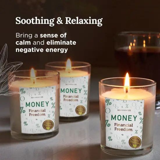 Magnificent 101 Set of 3 Long-Lasting Money Financial Freedom Smudge Candles | 3.5 Oz Each - 42 Hour Burn | Made of Soy Wax, Sage Herbs for House Energy Cleansing & Manifestation Multicolor {4}