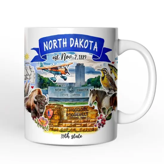 Artistic North Dakota State Themes and Landmarks Mug {1}
