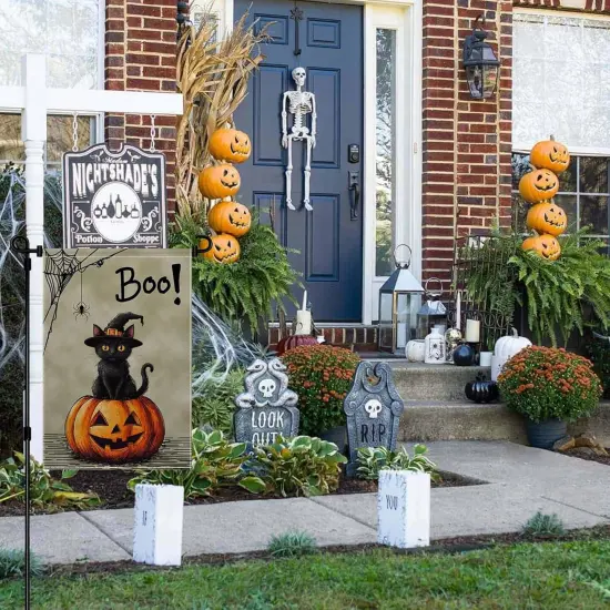 Halloween Garden Yard Flag Vertical Double Sided Black Cat 12x18 Inch {3}