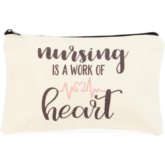 5-Pack Canvas Makeup Bags for Nurse Appreciation Gifts, Cosmetic Pouches (9" x 6") White {5}