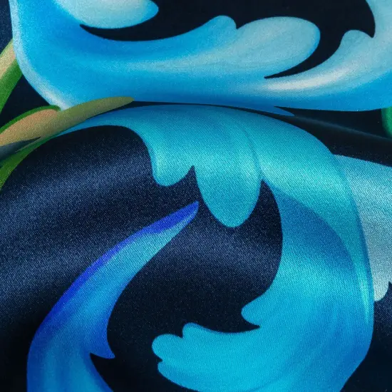 1 Yard Italian Navy Gold and Blue Ornate Swirls Silk Charmeuse 53 Inches Wide {2}