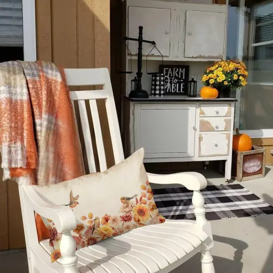 Autumn Bird Floral Decor Thanksgiving Harvest Lumbar Farmhouse Cushion Case Decoration {6}