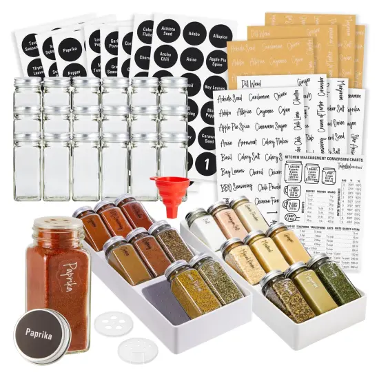Talented Kitchen Spice Drawer Organizer with Jars and Labels with 18 Empty 4-oz Spice Bottles (5.9 x 15 In) Clear {1}
