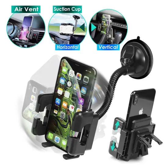 Insten Car Phone Holder Universal Windshield Dashboard Suction Cup 360 Air Vent Mount for Cellphones iPhone 11 / 11 Pro / 11 Pro Max XS X 8 7 6S 6 Plus SE Samsung Android Windscreen Car Cradle Black {2}