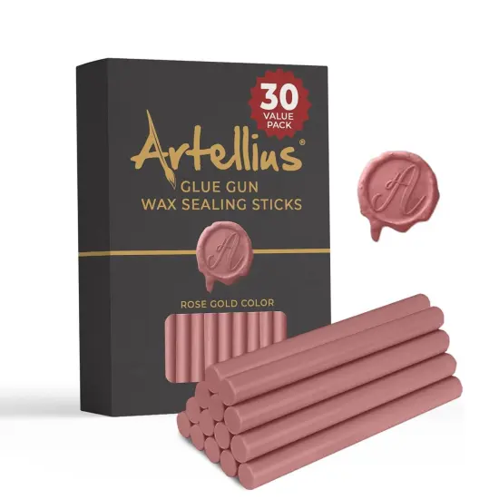 Artellius 30-Pack Premium Sealing Wax Sticks - Wax Seal Glue Gun Sticks for Crafting, Invitations & Letters - Rose Gold Pink {1}