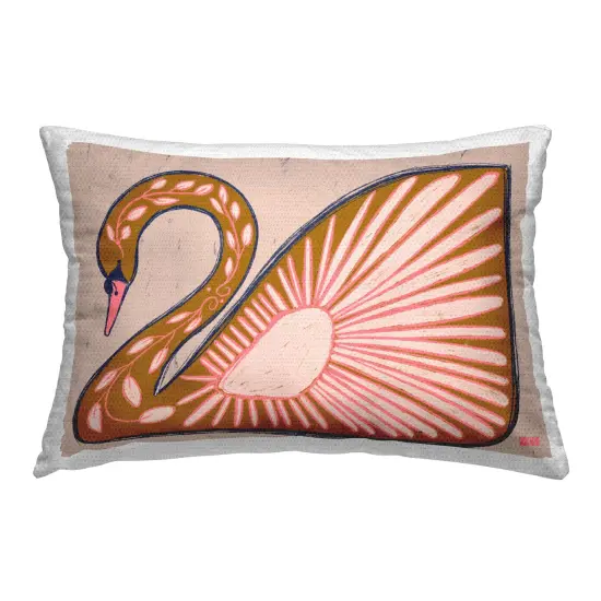 Stupell Industries Boho Floral Swan Outdoor Pillow, 14 x 7 x 20 {1}