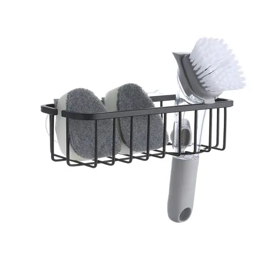 NeverRust Deluxe Kitchen & Bathroom Sink Sponge Holder Organizer with Adhesive Mount Black {1}