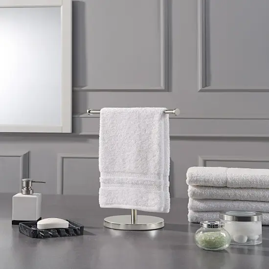 Countertop Hand Towel Holder Stand &ndash; 16.5" Tall Stainless Steel T-Bar Rack with Weighted Base {2}