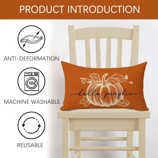 Pillow Covers 12 x 20 Set of 2, Rectangular Orange Autumn Outdoor Home Decor, {2}
