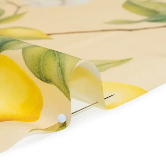 1 Yard Cream Green Yellow Blossoming Lemon Tree Silk Charmeuse 53 inch Width {2}