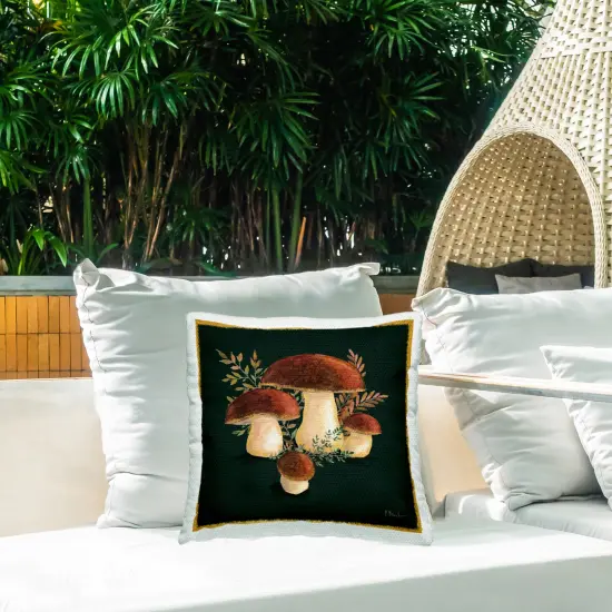 Stupell Industries Mushrooms With Botanical Sprigs Outdoor Pillow, 18 x 7 x 18 {2}