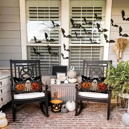 Jack O Lantern Orange Pumpkin Bat Black Outdoor Lumbar Cushion Cases Decoration {5}