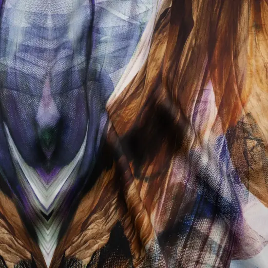 1 Yard Tan, Dark Brown and Navy Blue Bunches of Tulle Silk Charmeuse 44 inch Width {1}