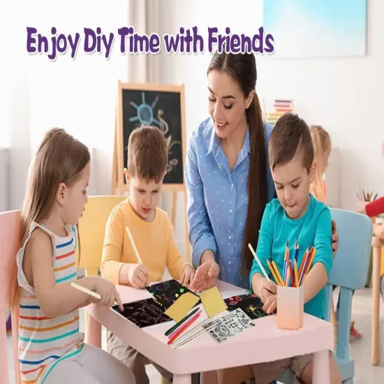 36+9 Scratch Art Paper Kit with Pre-Outlined Template ,4 Follow Boards 8 Scratch Pens 12 Crayons 4 Velvet Clothes {2}