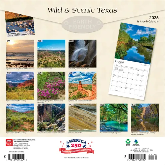 Texas Wild & Scenic | 2026 12 x 24 Inch (Hanging) Monthly Square Wall Calendar | Plastic-Free {2}