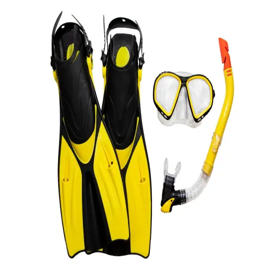 Swimline Adult and Youth Thermotech Snorkeling Set with Mesh Bag - Fin Size 9-11 Yellow {1}