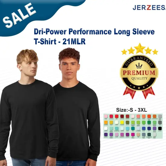 JERZEES&reg; Unisex Dri-Power Performance Long Sleeve Crewneck T-Shirt Black {2}