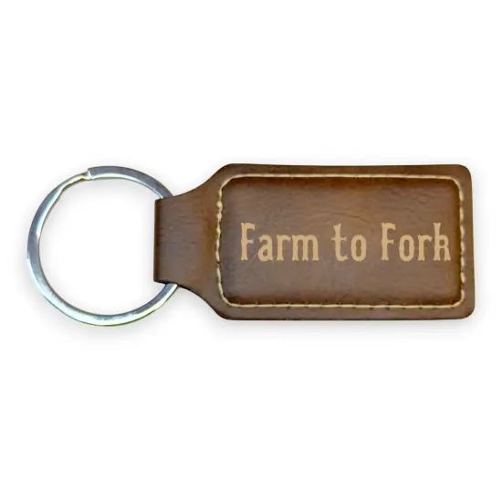 Keychain - Rectangle - Farm to Fork - Leather Rustic/Gold {4}
