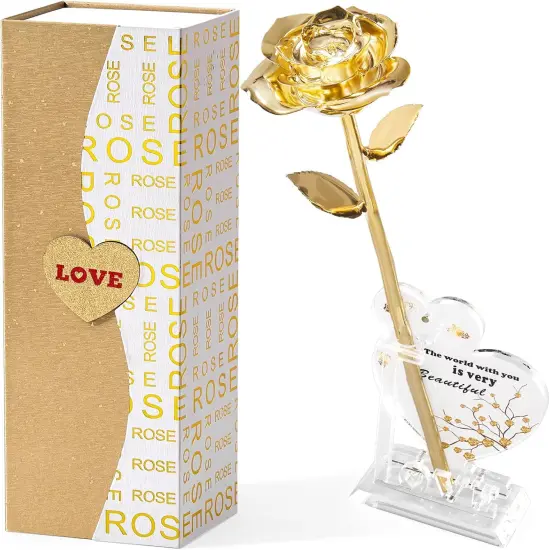 Gold Dipped Real 24K Gold Rose, 1 Pack Infinity Flower Decor Hand Dipped in 24K Romantic Rose Gifts for Women in Her Wife Girlfriend Birthday Anniversary Valentines Mothers Day Christmas(Gold) {1}
