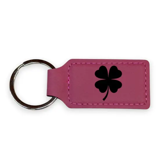 Keychain - Rectangle - 4 Leaf Clover - Leather - Irish Black/Silver {3}