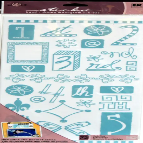 Sticko Turquoise Numbers Hand-Drawn Monogram Rub-ons {1}