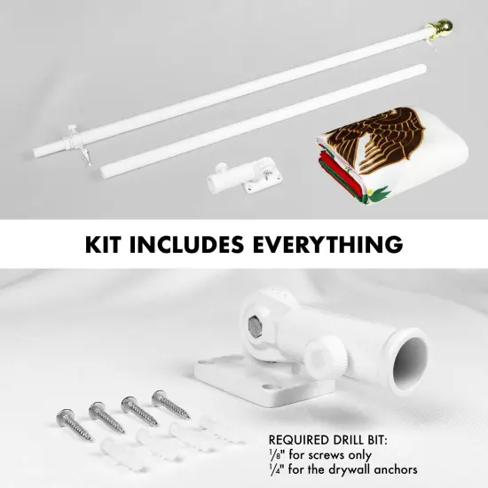 G128 - 6 Feet Tangle Free Spinning Flagpole (White) Mexico Double Sided Brass Grommets Embroidered 3x5 ft (Flag Included) Aluminum Flag Pole {2}