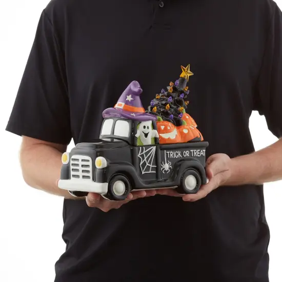 Casafield Ceramic Halloween Hand-Painted Pre-Lit LED Tabletop Home D&eacute;cor Black Truck {4}