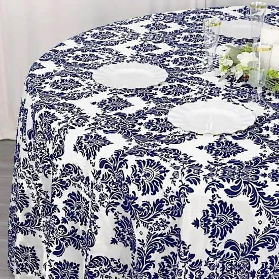 120" Royal Blue Damask Flocked Table Top Round Tablecloth Wedding Party Linens {2}