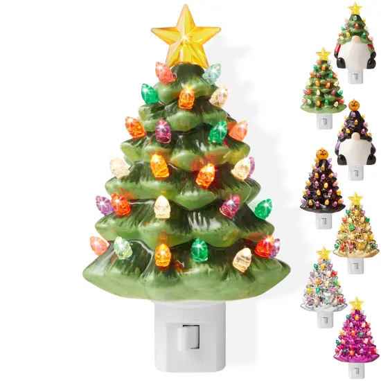 Casafield Ceramic Holiday Night Light - Vintage Decorative Night Light with Bulbs and Star Topper {7}