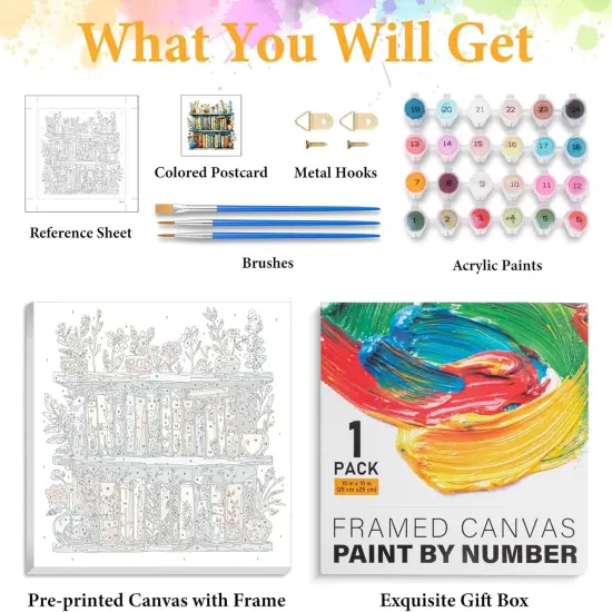 Framed Paint by Numbers Kit for Adults Beginner Bookshelf,10 X 10 Inch {4}