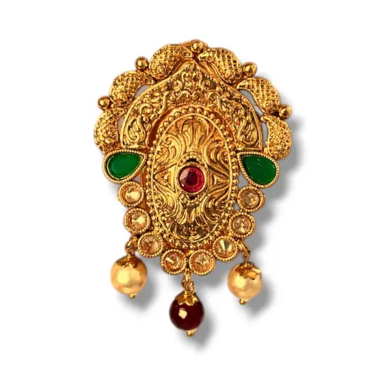 Golden Sari Brooch Indian Saree Lehenga Safety Pin Gold Tone Designer Bollywood Indian Wedding Bridal Jewelry Gift RUBY {2}