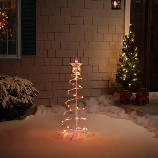 Northlight Lighted Spiral Outdoor Christmas Cone Tree with Star - 3' - Multi-Color Lights White {4}