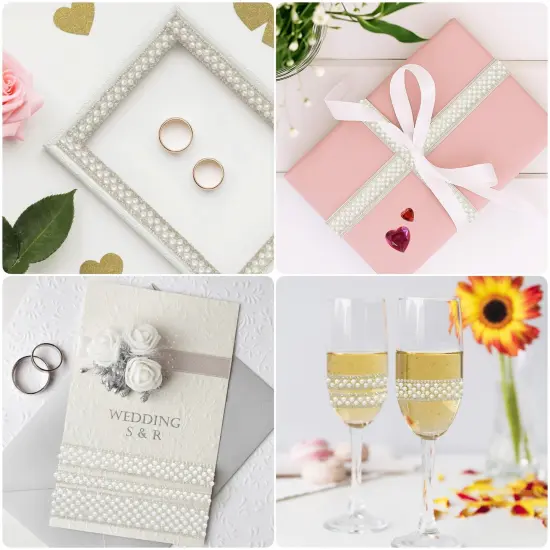 Wrapables 3 Yards Self Adhesive Pearl and Crystal Rhinestone Ribbons, Tape Strips Trim for DIY Crafts Wedding Party Decoration (Set of 3) {3}