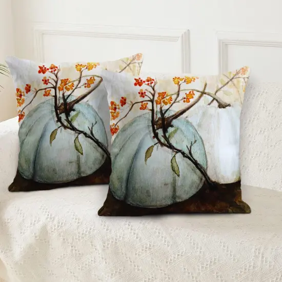 Set of 2 Blue Gray Pumpkin Throw Pillow Cover 18x18 Inches {4}
