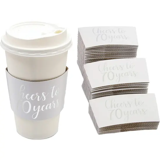 50 Pack 70th Birthday Coffee Cup Sleeves for Cheers to 70 Years Anniversary, 12-16 oz Hot Drink Holder Party Supplies Favors, Silver {1}