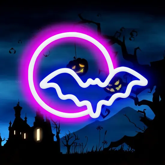Moon and Bat LED Neon Lights {4}
