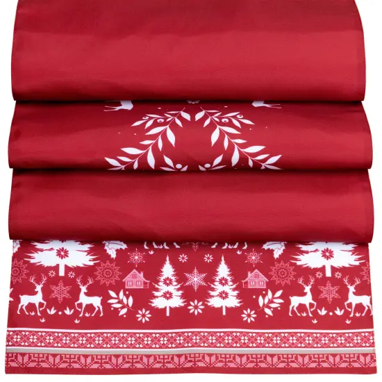 Northlight Reindeer and Snowflakes Rectangular Christmas Table Runner - 90" Red {6}