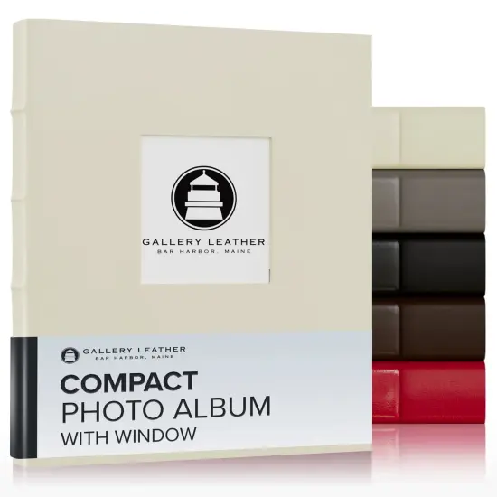 Gallery Leather Compact with Window Album 4x6-3 Ring Binder Photo Album with Window, 60 Pages for 120 Photos, Fillable, Handcrafted - 9.25 x 8 " Freeport Ivory {1}