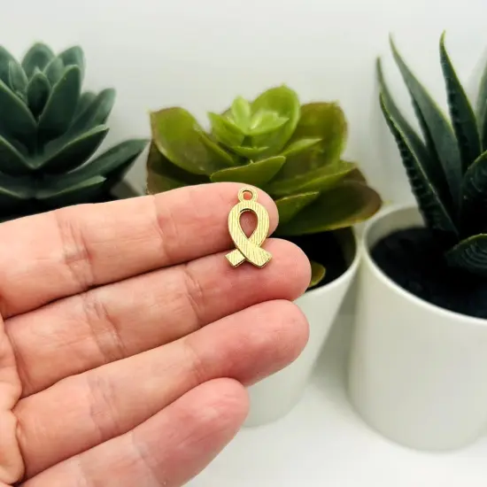 Green Awareness Mental Health Ribbon Charms, 17x10mm {4}