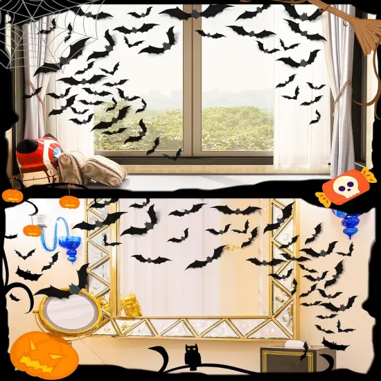 120 Pcs Halloween Decorations 3D Bats {3}