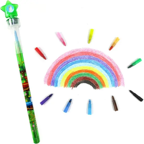 TINYMILLS 24 Pcs Train 2 in 1 Stacking Crayons with Stamp Topper {5}