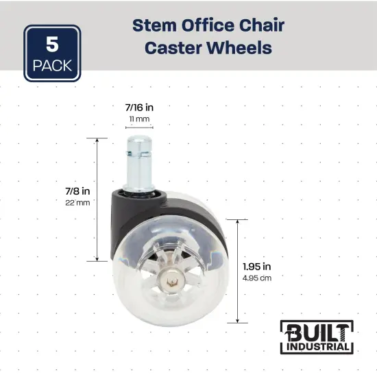 Set of 5 Office Chair Wheels 2", Plastic Caster Wheel Replacement for Desk Floor Carpet Clear {3}
