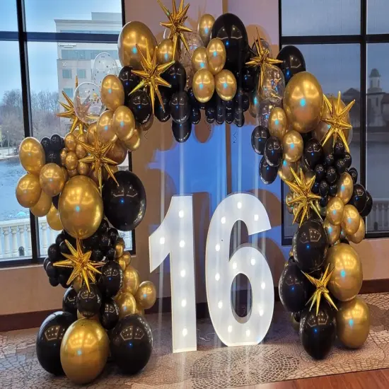Black and Gold Balloons Garland Arch Kit with Stars 2025 Graduation New Year Anniversary Birthday Party Decorations {6}