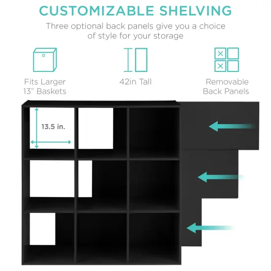 Best Choice Products 9-Cube Bookshelf, 13.5in Display Storage System, Organizer w/ Removable Back Panels Black {3}