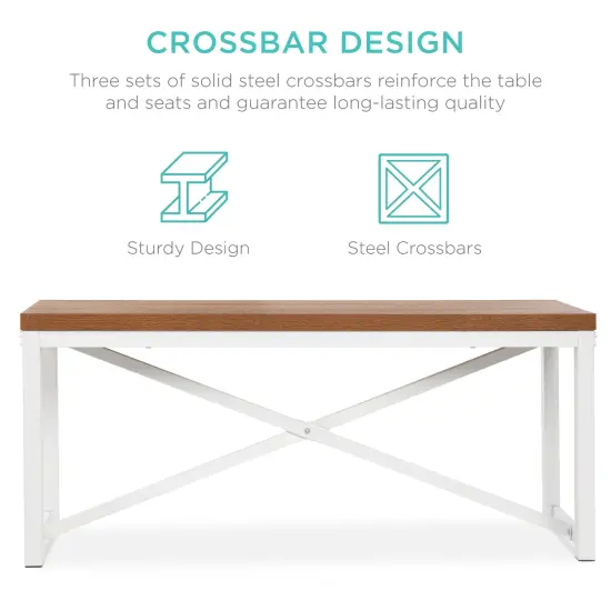 Best Choice Products 45.5in 3-Piece Bench Style Dining Furniture Set, 4-Person Dinette w/ 2 Benches, Table Brown/White {3}